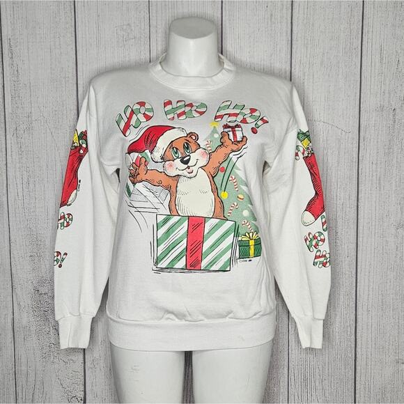 VTG 1990 Double Sided Crewneck Christmas HO HO HO Sweater, size Large - Picture 1 of 7
